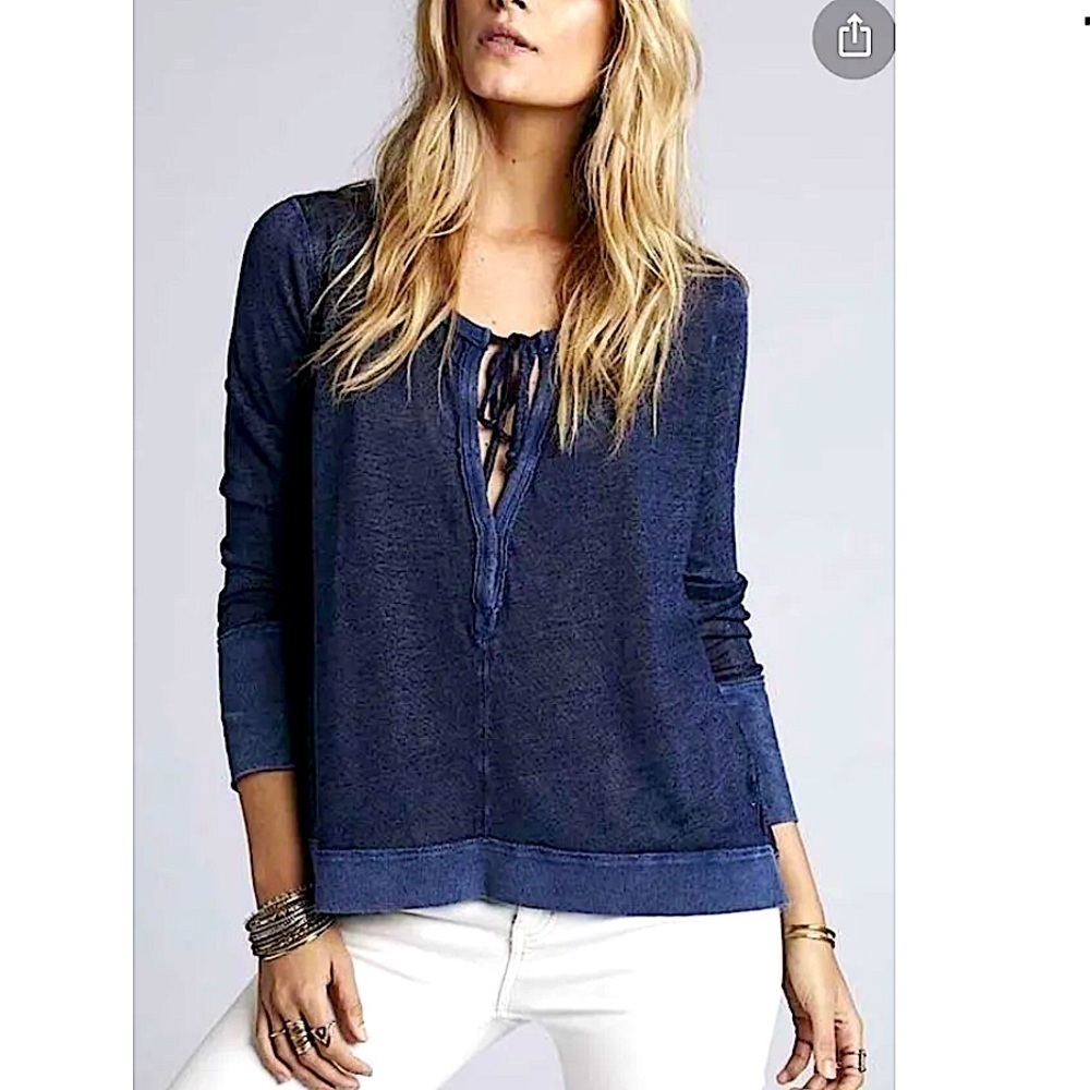 Free People We The Free Affogato Hacci Linen Tunic Top- Denim Blue XS